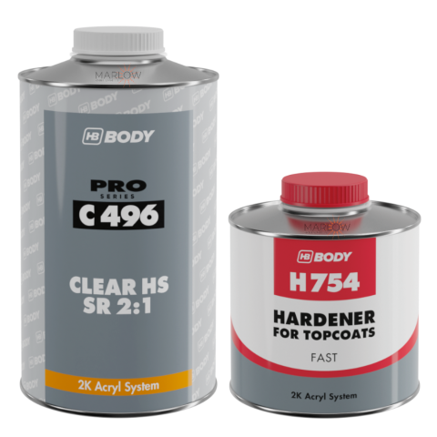 HB BODY C496 CLEAR HS SR 2:1 CLEARCOAT WITH H754 HARDENER - 1.5L KIT