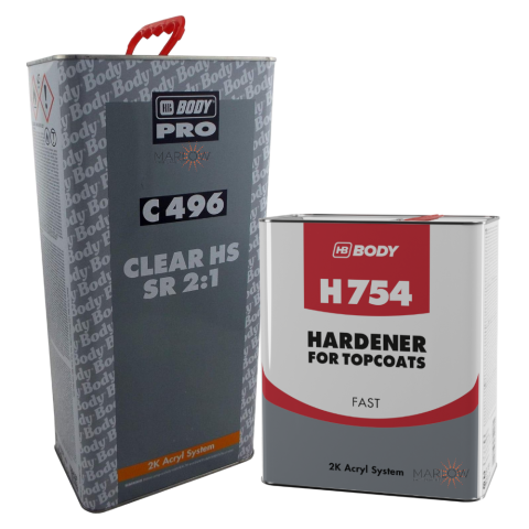 HB BODY C496 CLEAR HS SR 2:1 CLEARCOAT WITH H754 HARDENER - 7.5L KIT